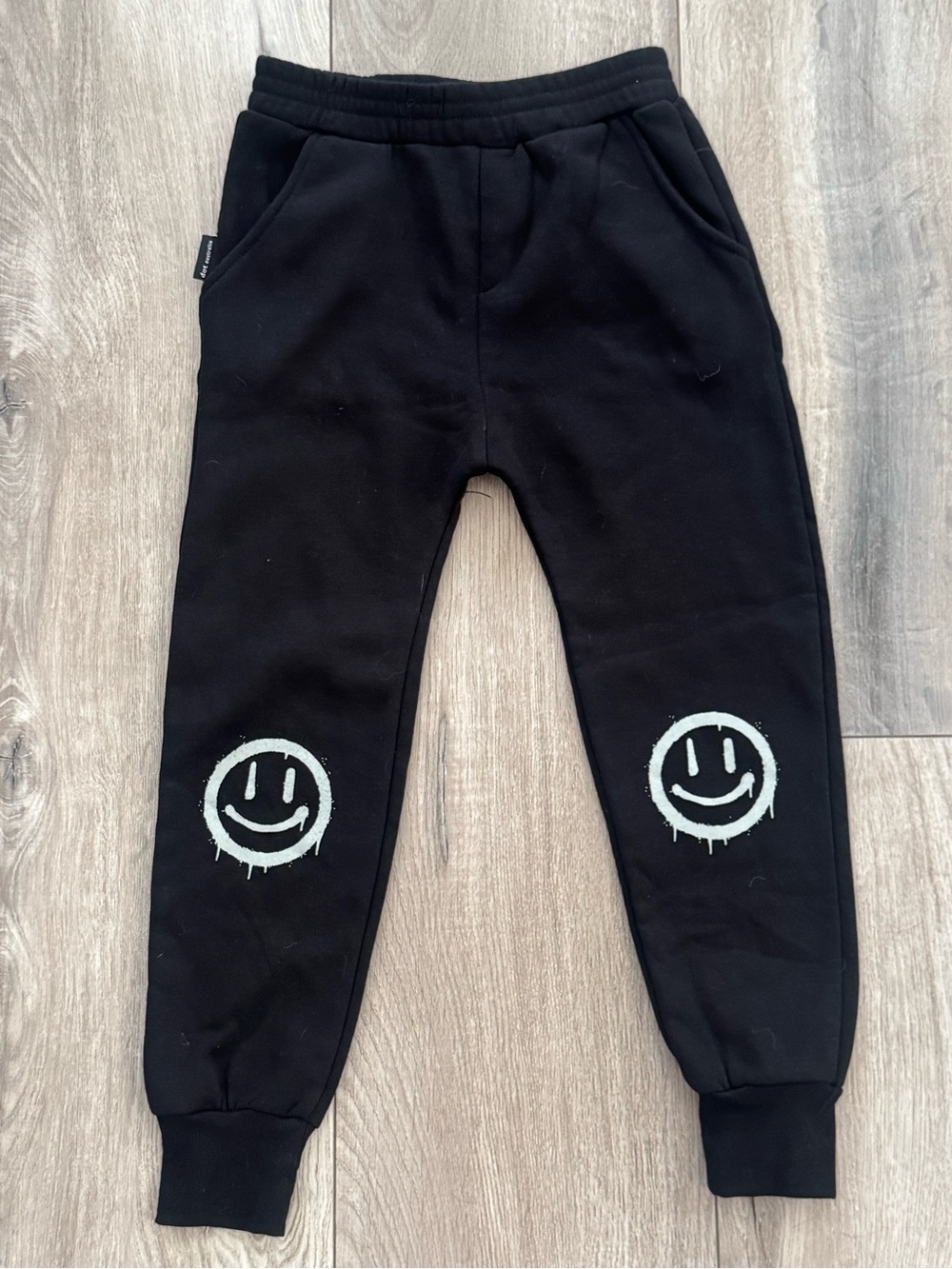 Kids Black Joggers with Smiley Knee Prints